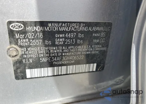 2016 Hyundai Sonata Sport z USA, uszkodzony, nr VIN 5NPE34AF3GH406522